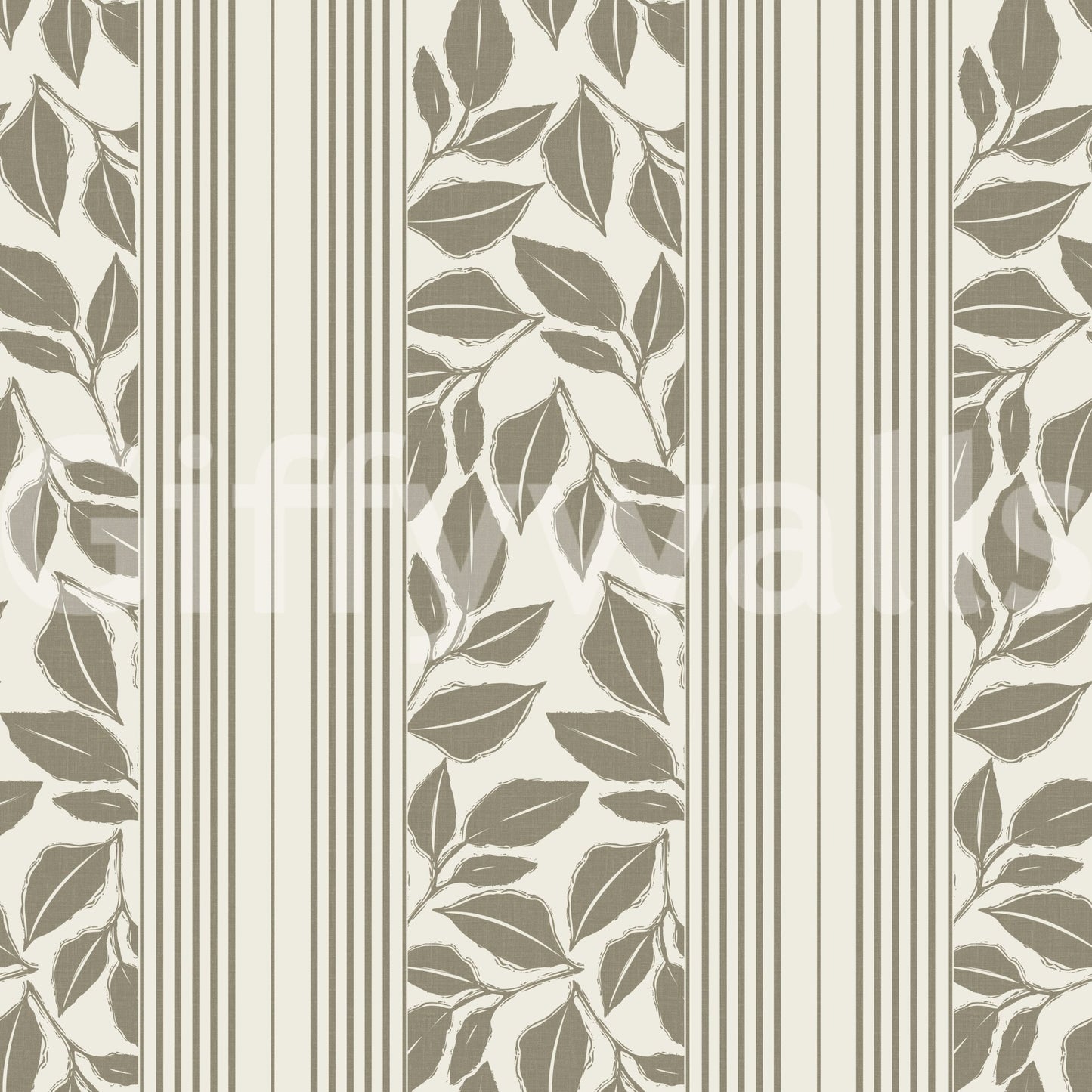 Decorative leaf silhouettes and stripe spacing shape this Trailing Foliage Wallpaper