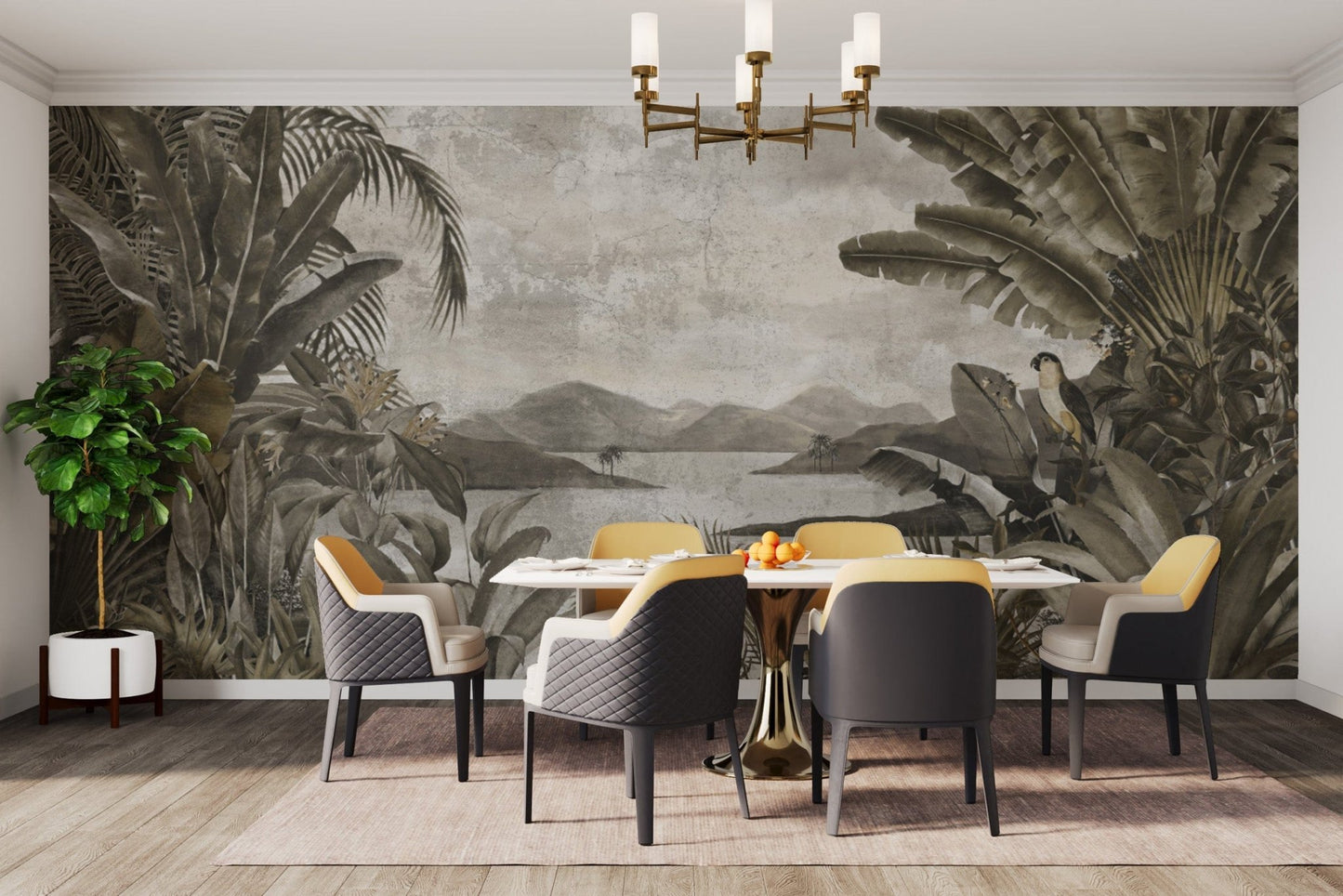 Aged tropical botanical wall covering B718