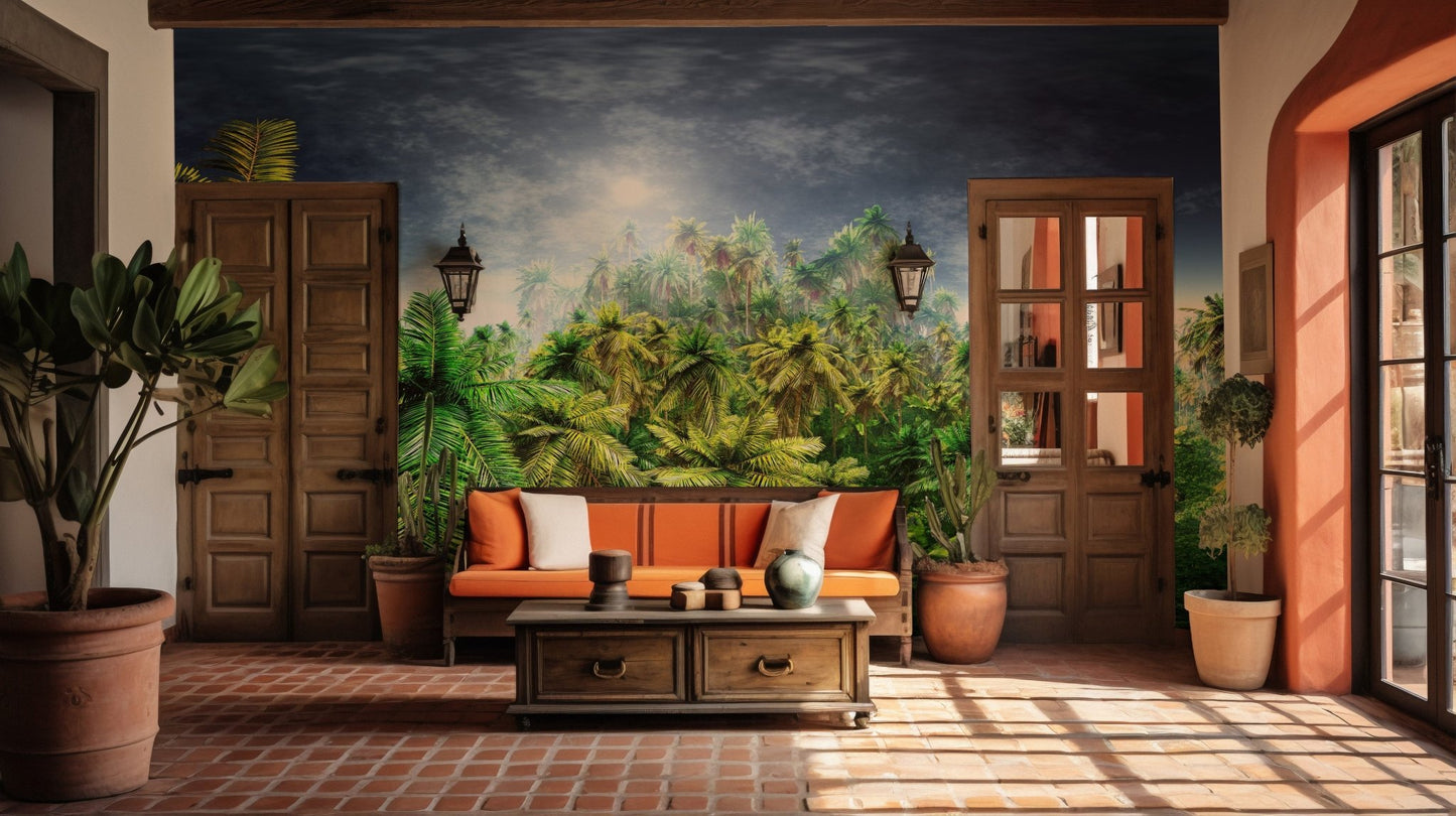 Vivid Green Rainy Morning Jungle Wallpaper Mural - Giffywalls A216