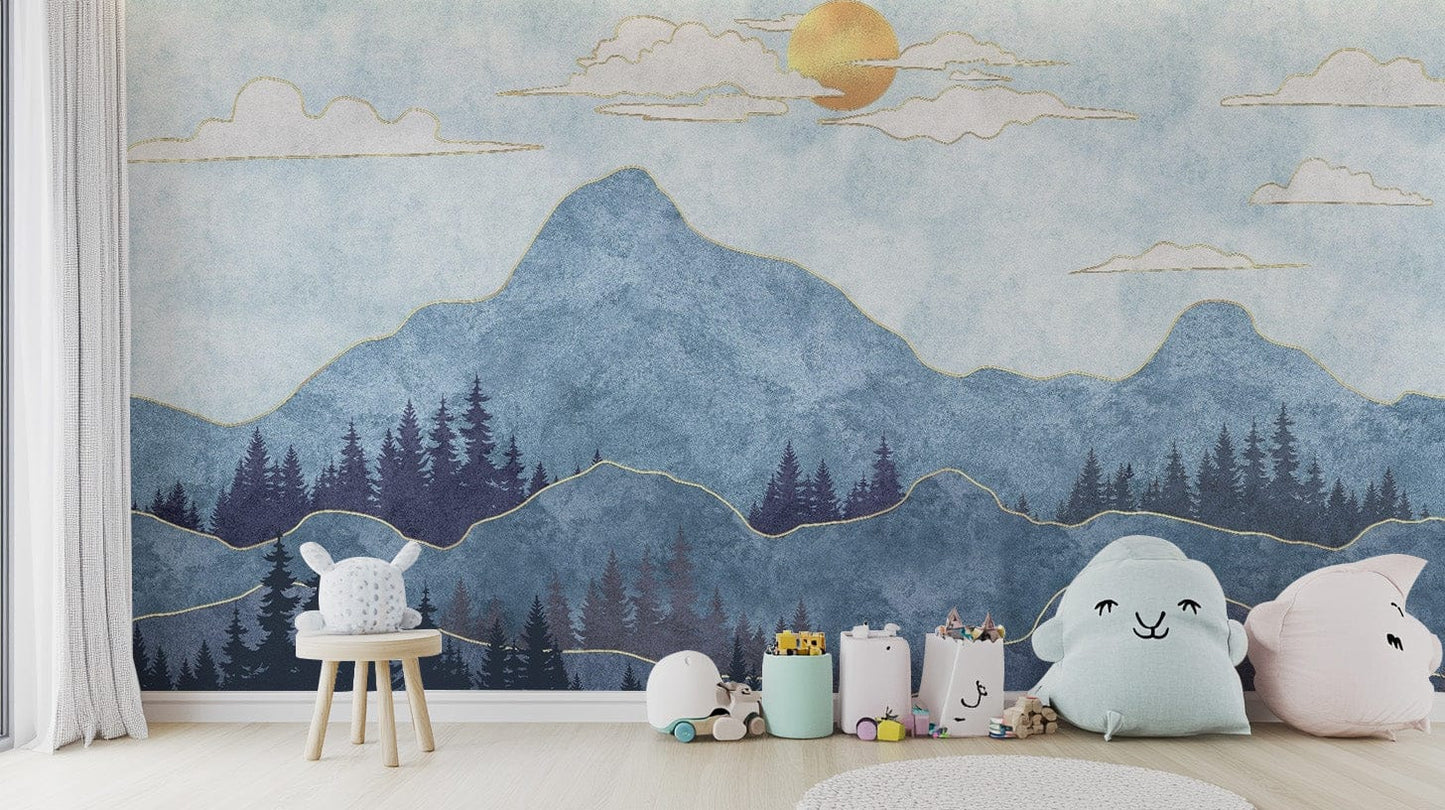 Modern Watercolor Blue Mountain Wallpaper for Homes mountain-28