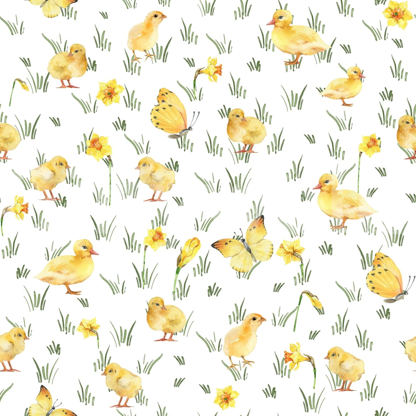 Whimsical garden butterflies and Watercolor Chicks wallpaper mural.