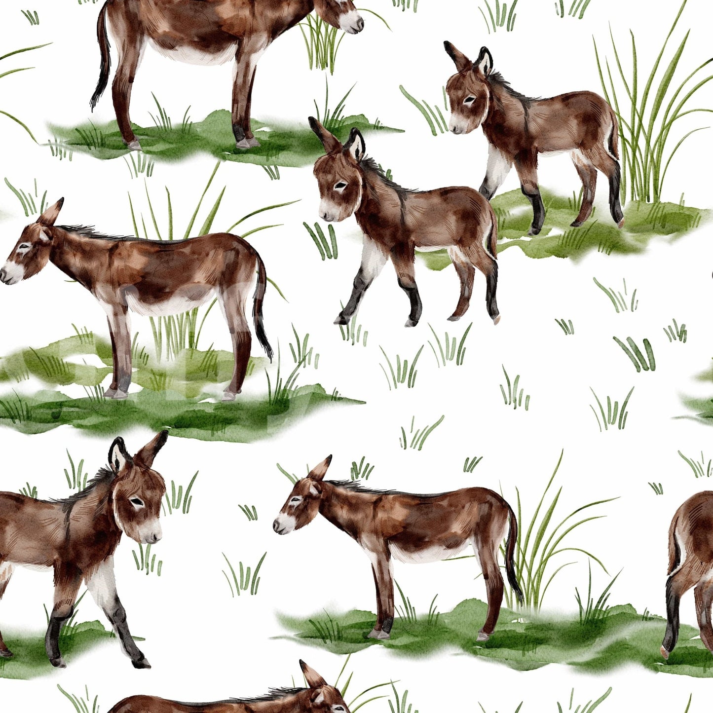 Earthy toned Watercolor Donkeys mural peel and stick wallpaper.