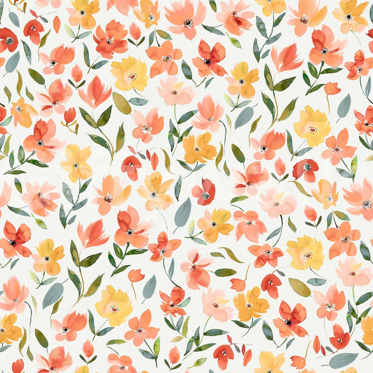 Watercolor fresh flowers in shades of yellow and orange.