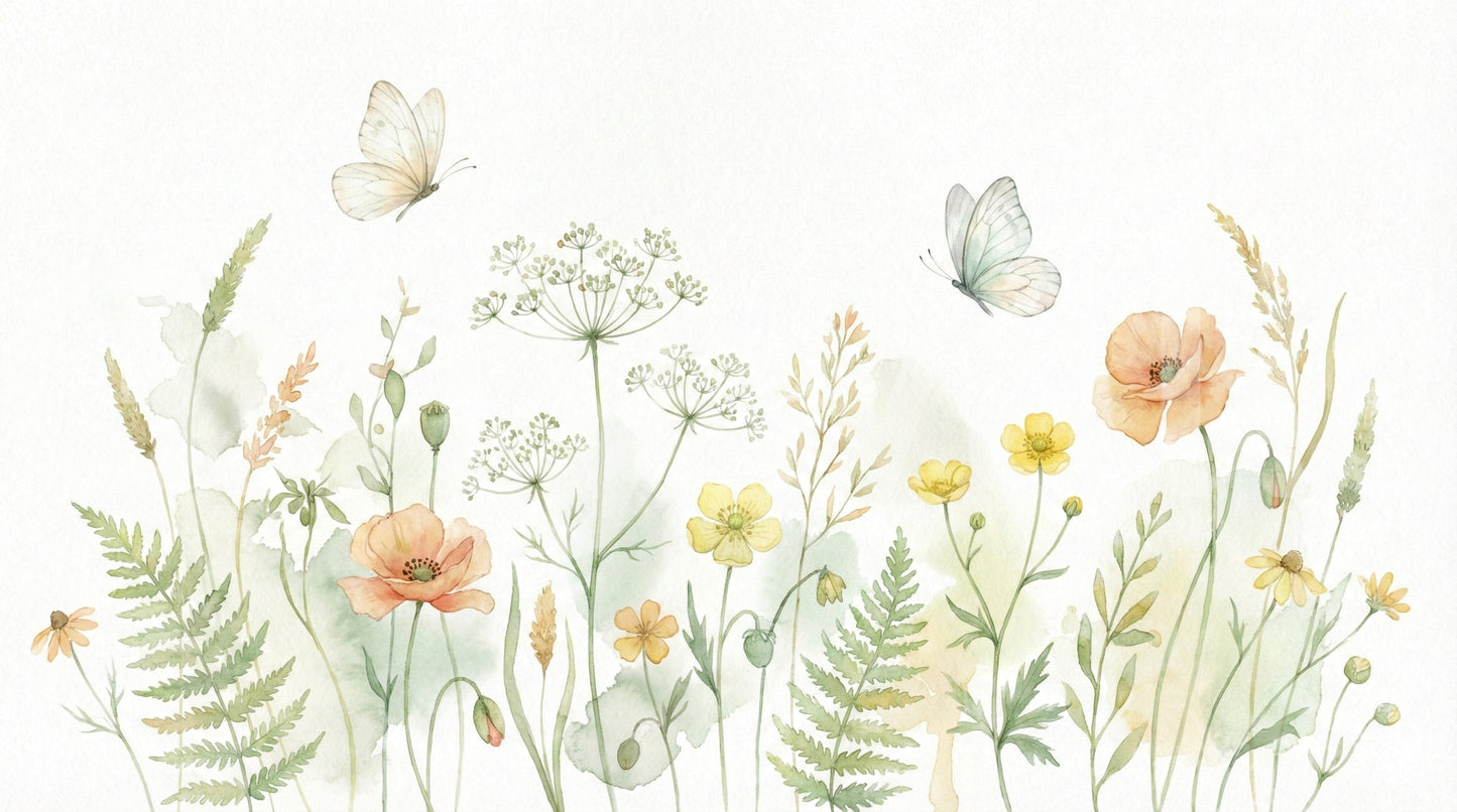Pastel wildflower meadow wallpaper mural in a luxury suite