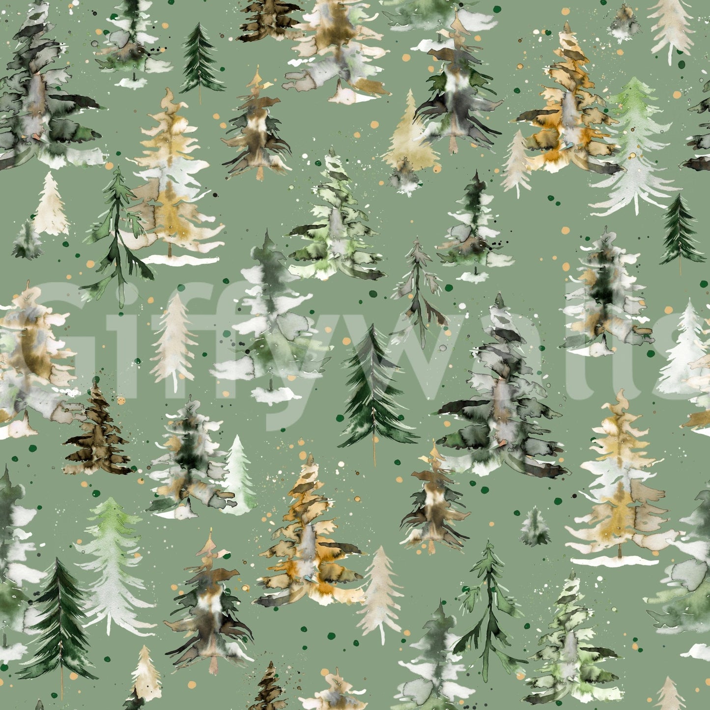 Spruces and Pines Forest Watercolor Wallpaper Sage Green