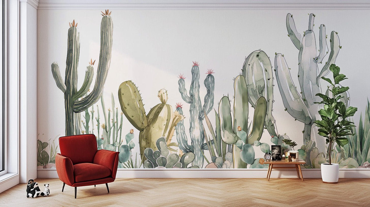 Watercolor Prickle Desert Cactus Wallpaper