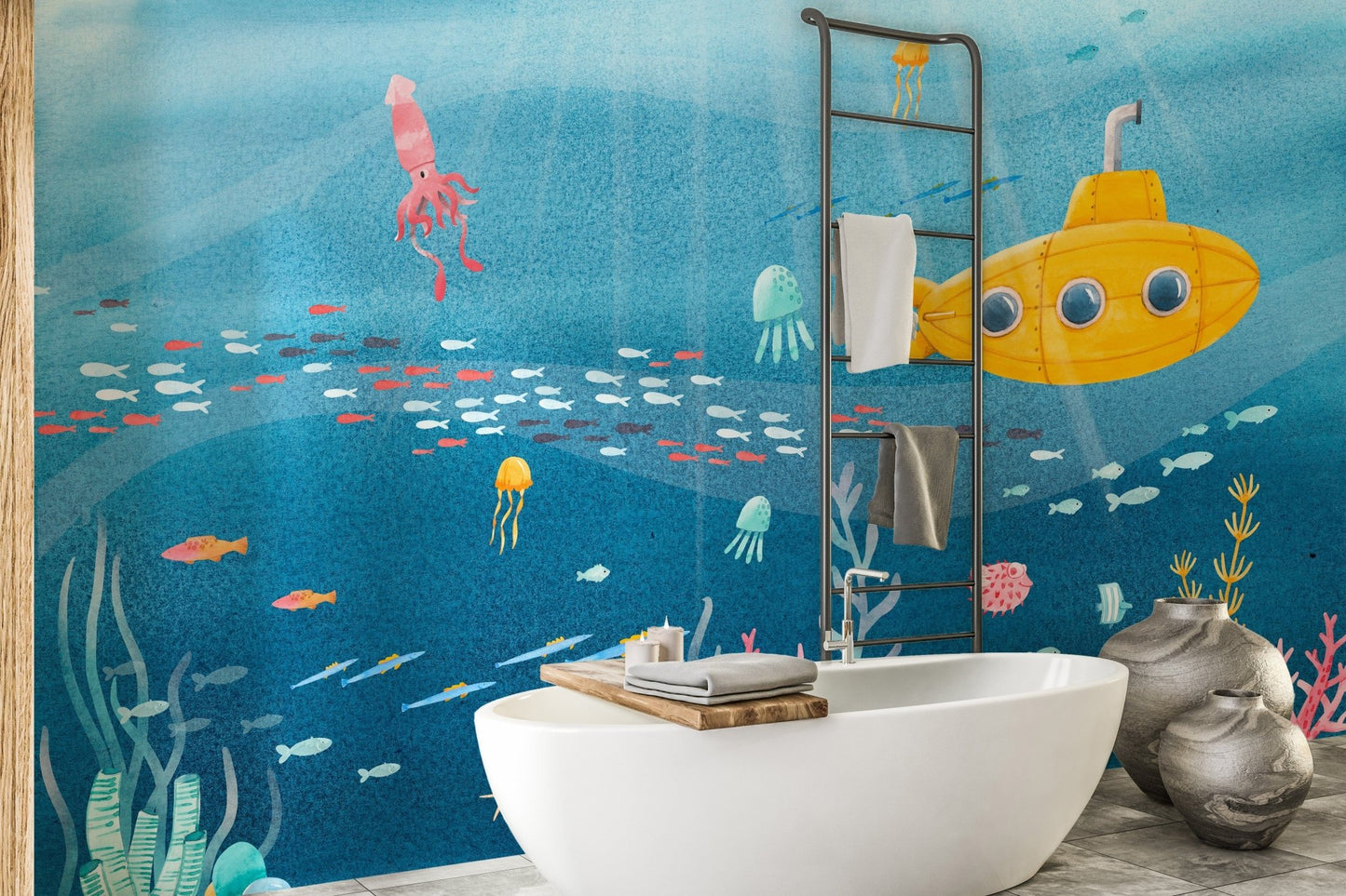 Watercolor Underwater Sea Life wallpaper for walls A711