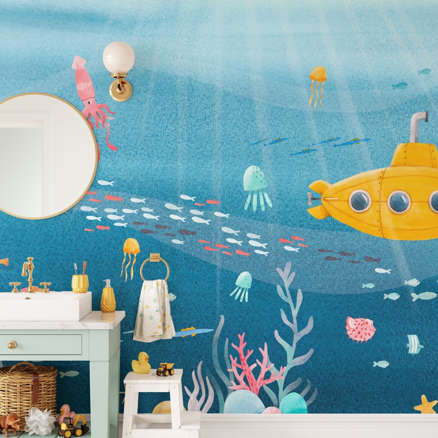 Watercolor Underwater Sea Life wallpaper for renters