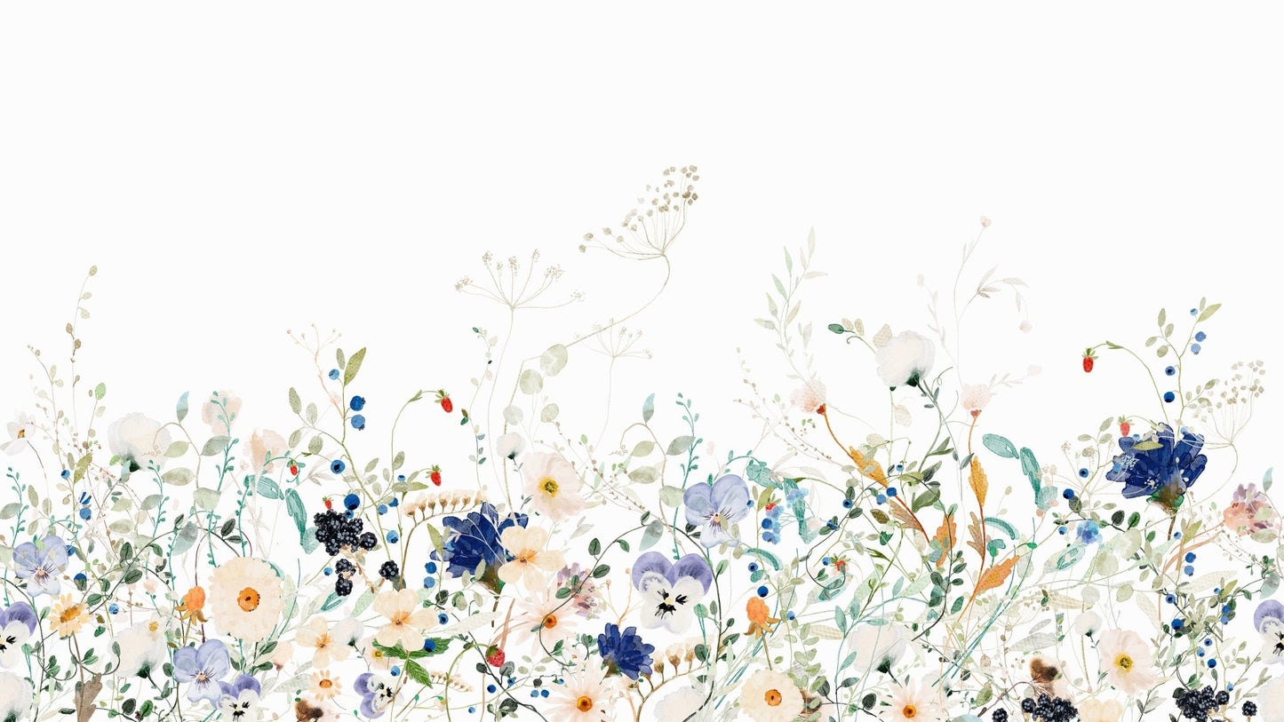 Wildflower meadow mural for walls in delicate watercolor