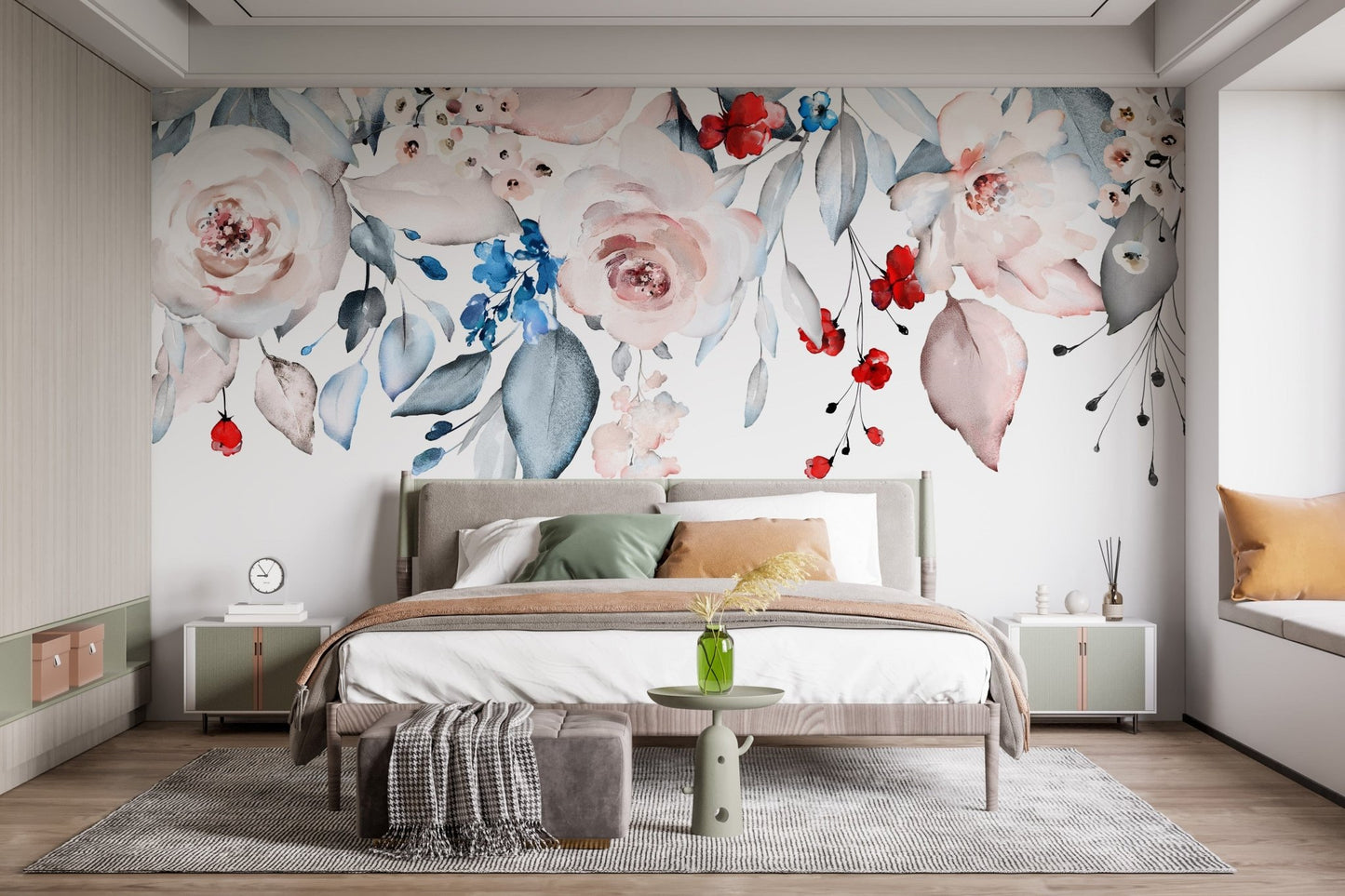 Pink Watercolor Floral Accent Wall Mural A750
