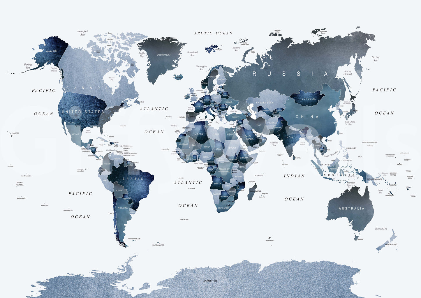 Contemporary world map mural