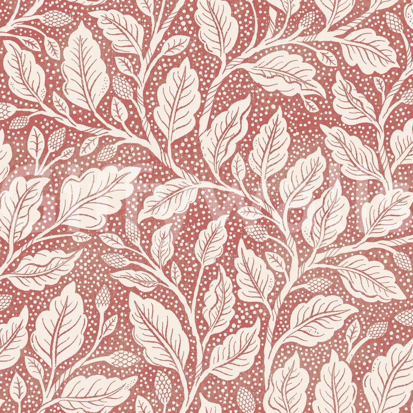 Red wallpaper with intricate leaf design