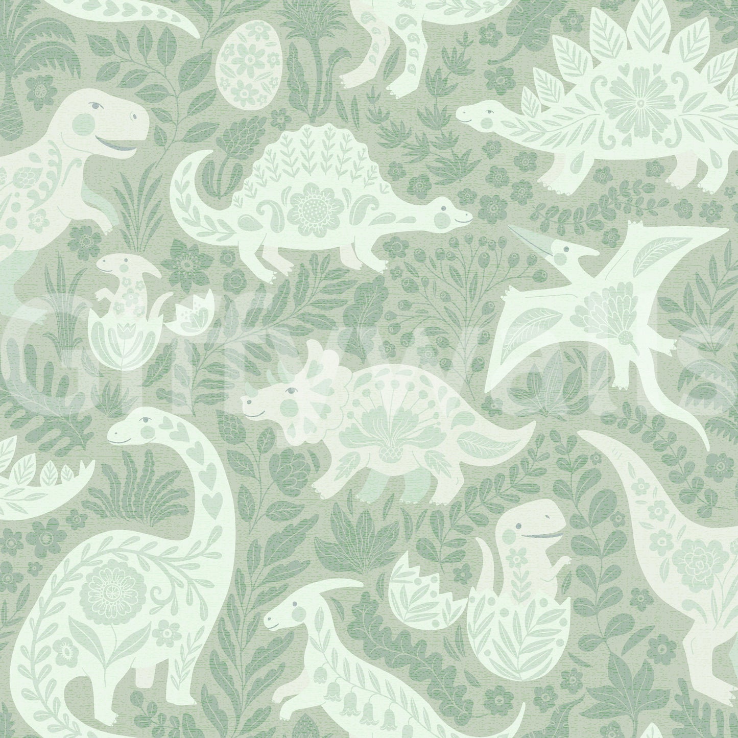Cute dinosaur-themed wallpaper in green tones