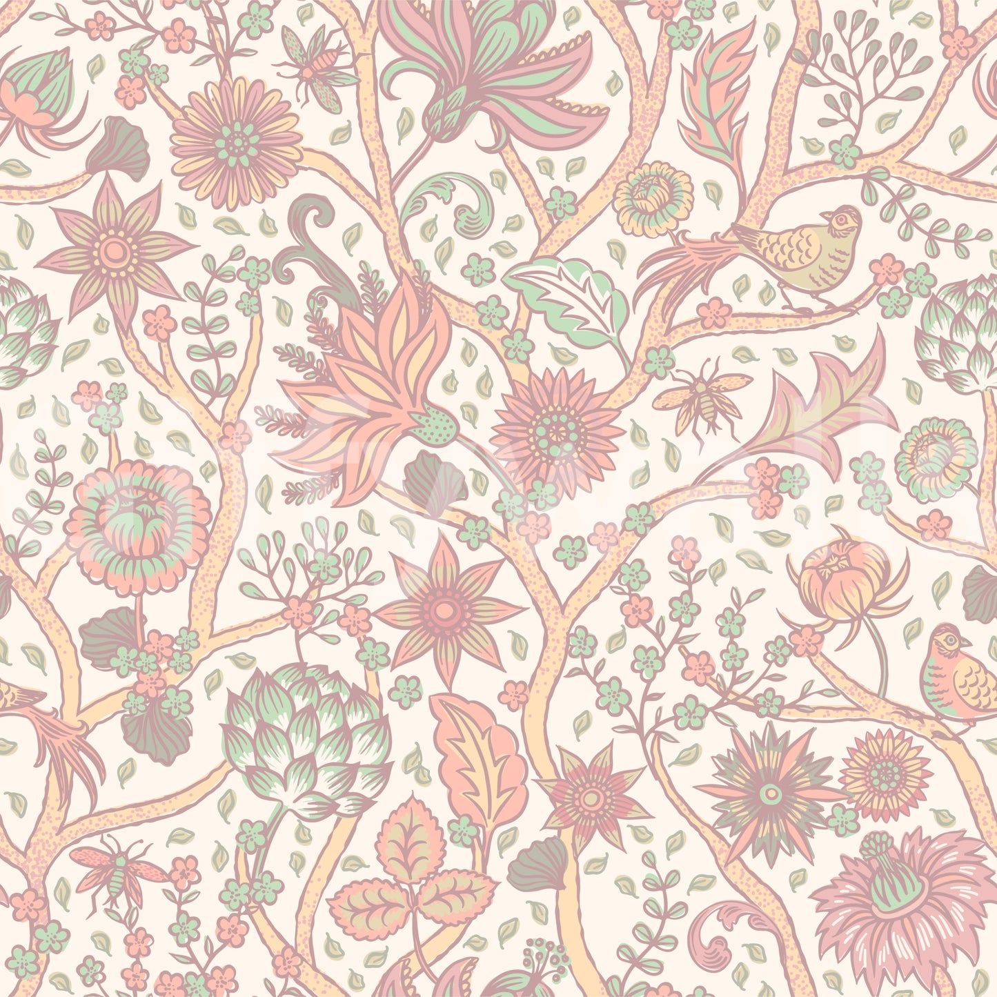 Hand-drawn floral tree wallpaper