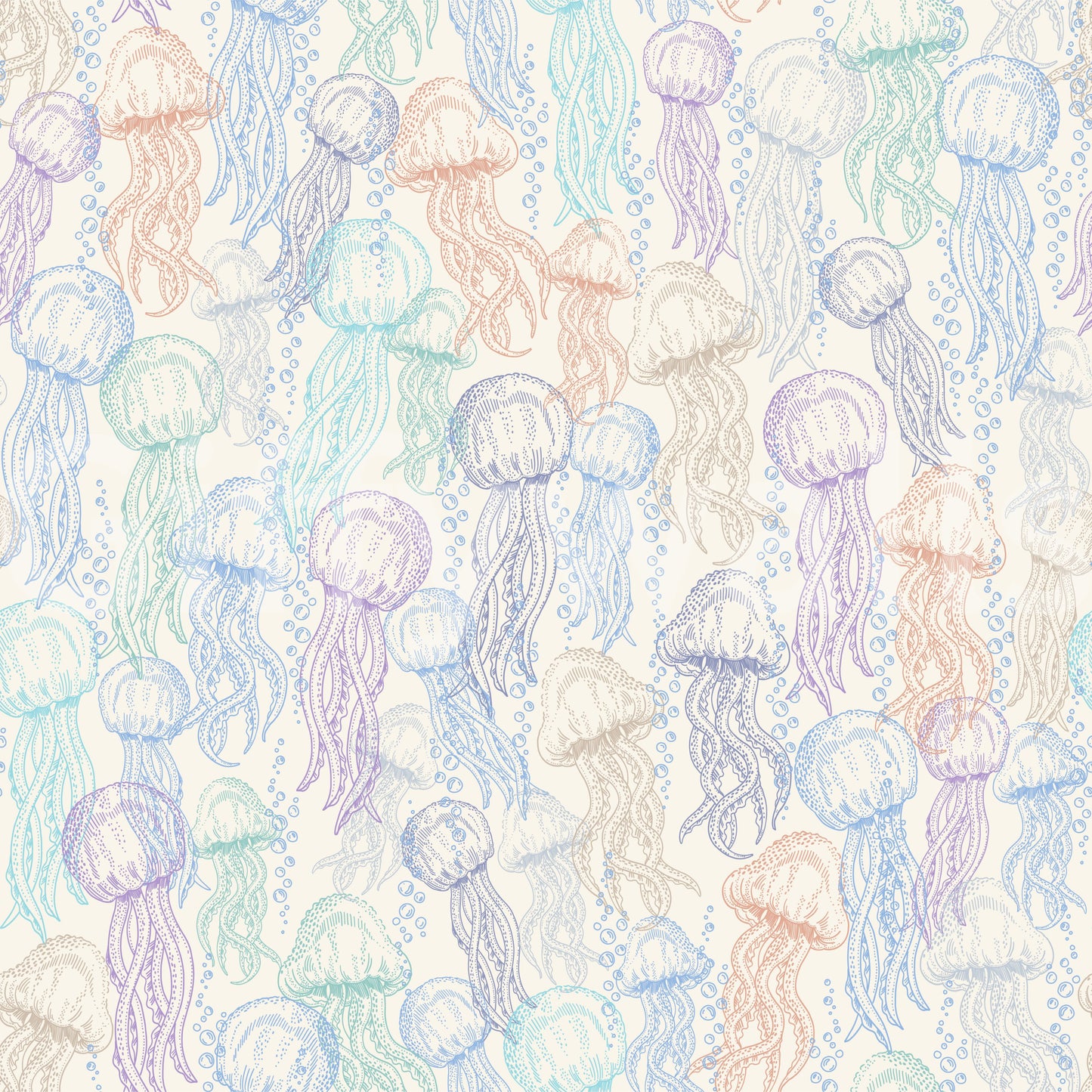 Soft pastel jellyfish with underwater bubbles wallpaper
