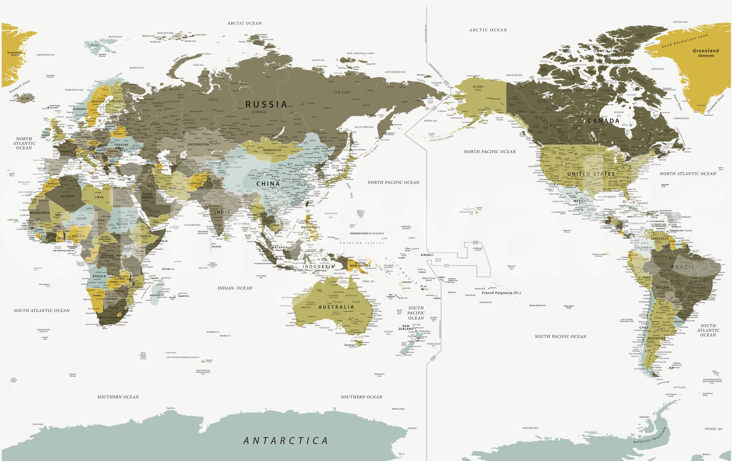 Sophisticated olive green map mural wallpaper pattern