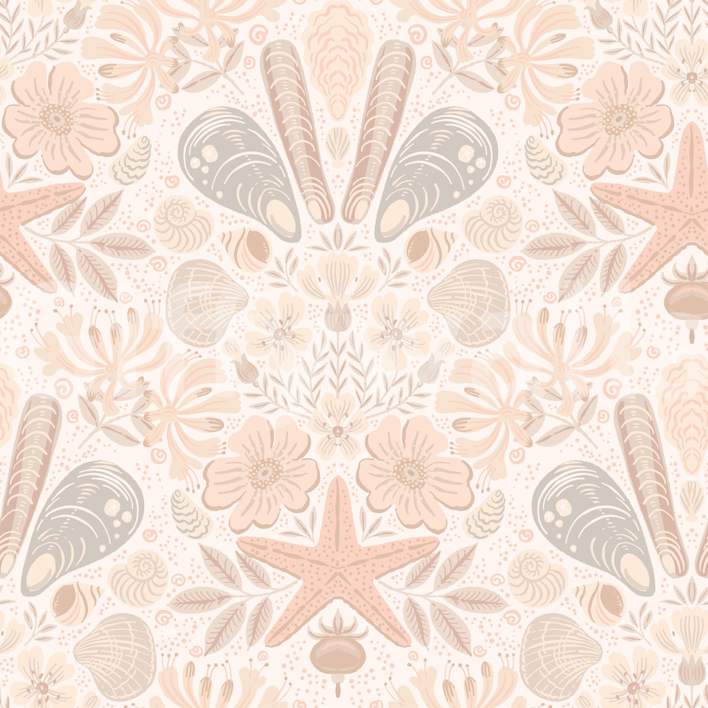 Wallpaper mural with beach flora damask