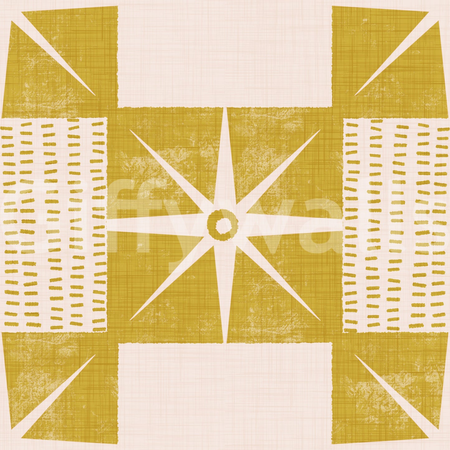 Quilt block wallpaper mustard yellow style