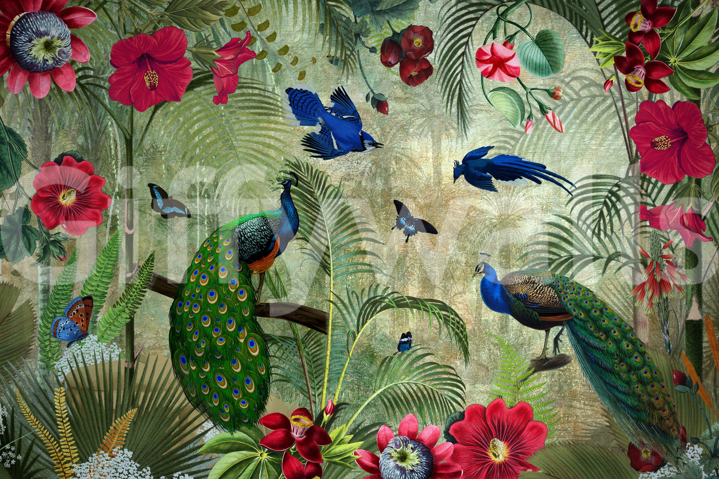 Tropical Vintage Peacock Paradise Wall Mural