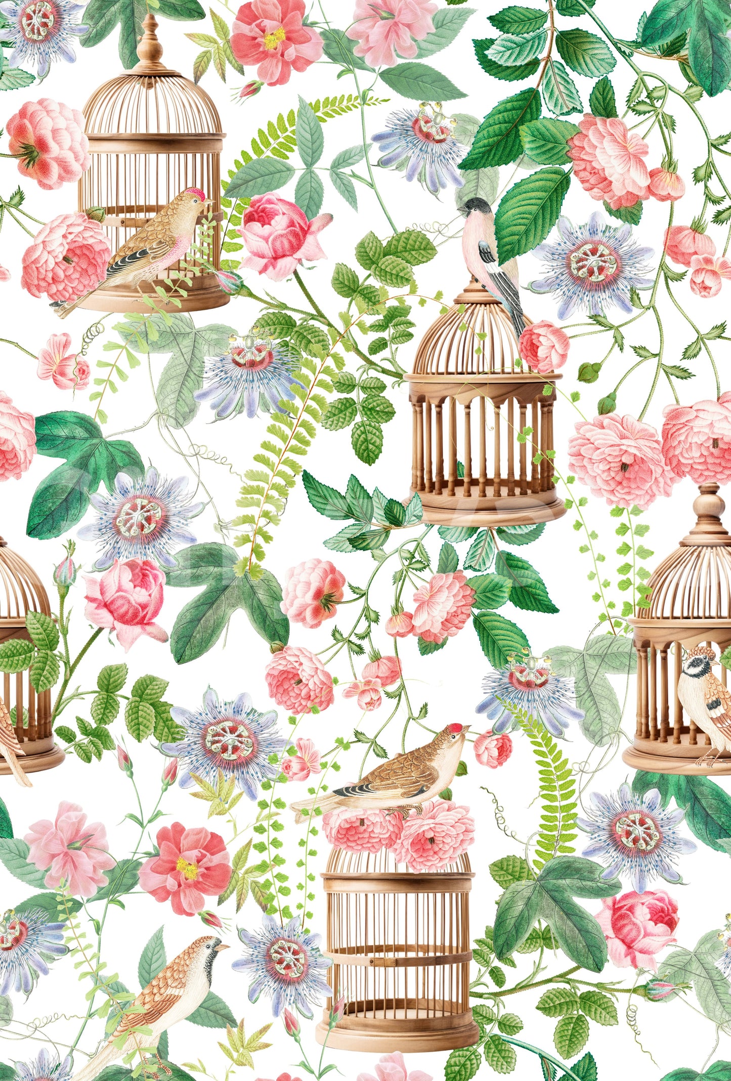 Rose & Bird Garden Wallpaper