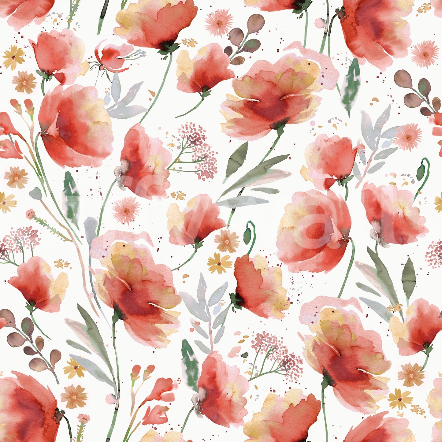 Poppies Meadow Orange Wallpaper