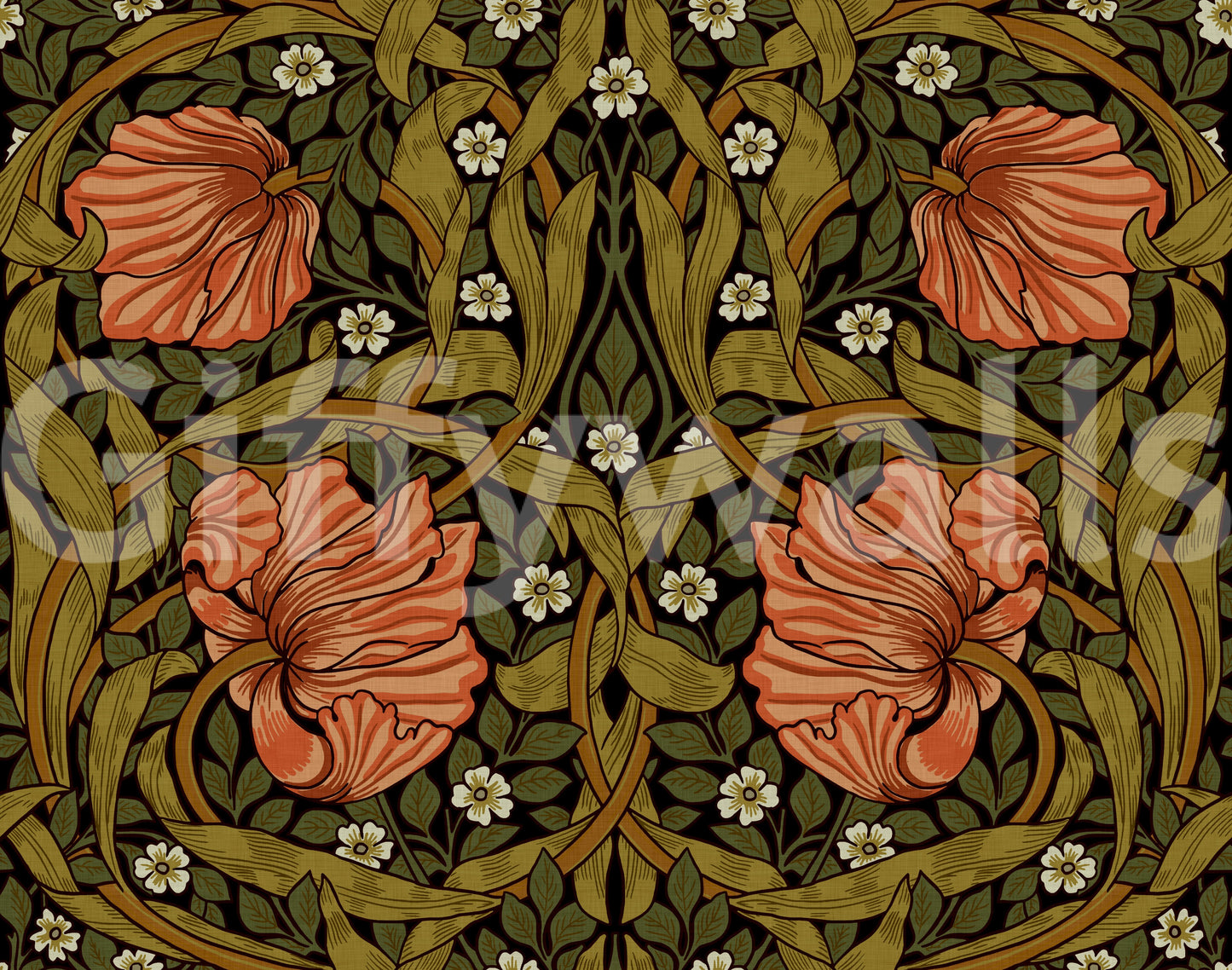 Antique-style Pimpernel by William Morris wallpaper for your home.