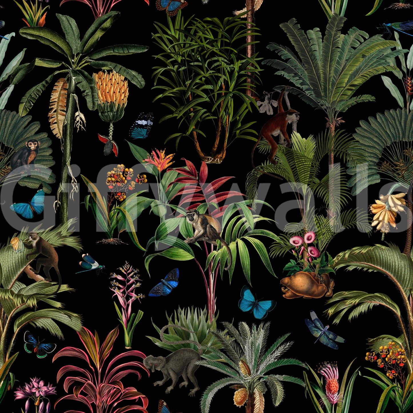 Midnight Jungle design with vivid green plants