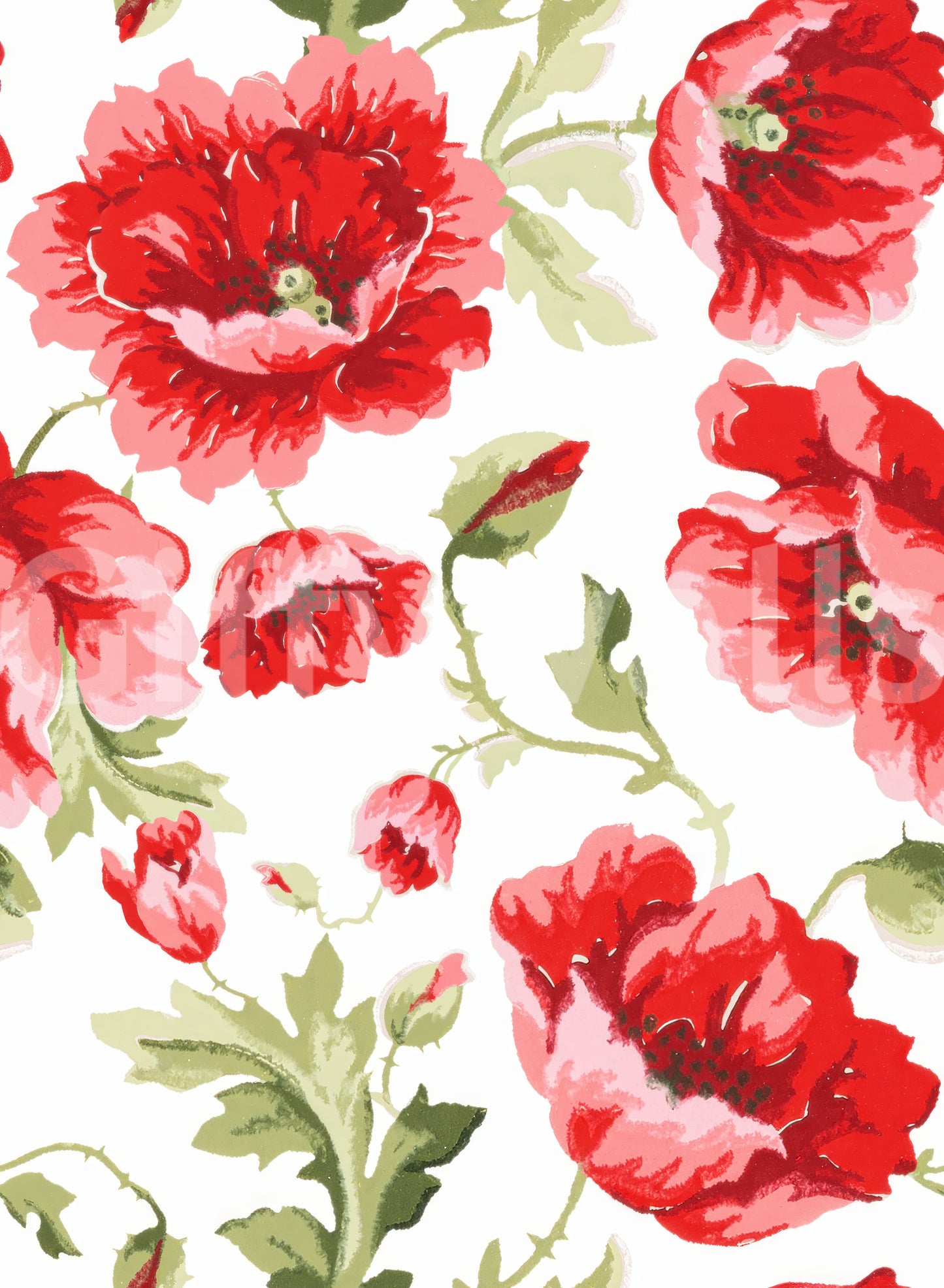 Trendy poppy floral wallpaper for bedroom