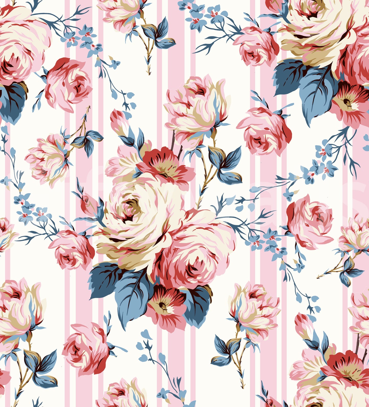 Vertical stripe wallpaper with roses