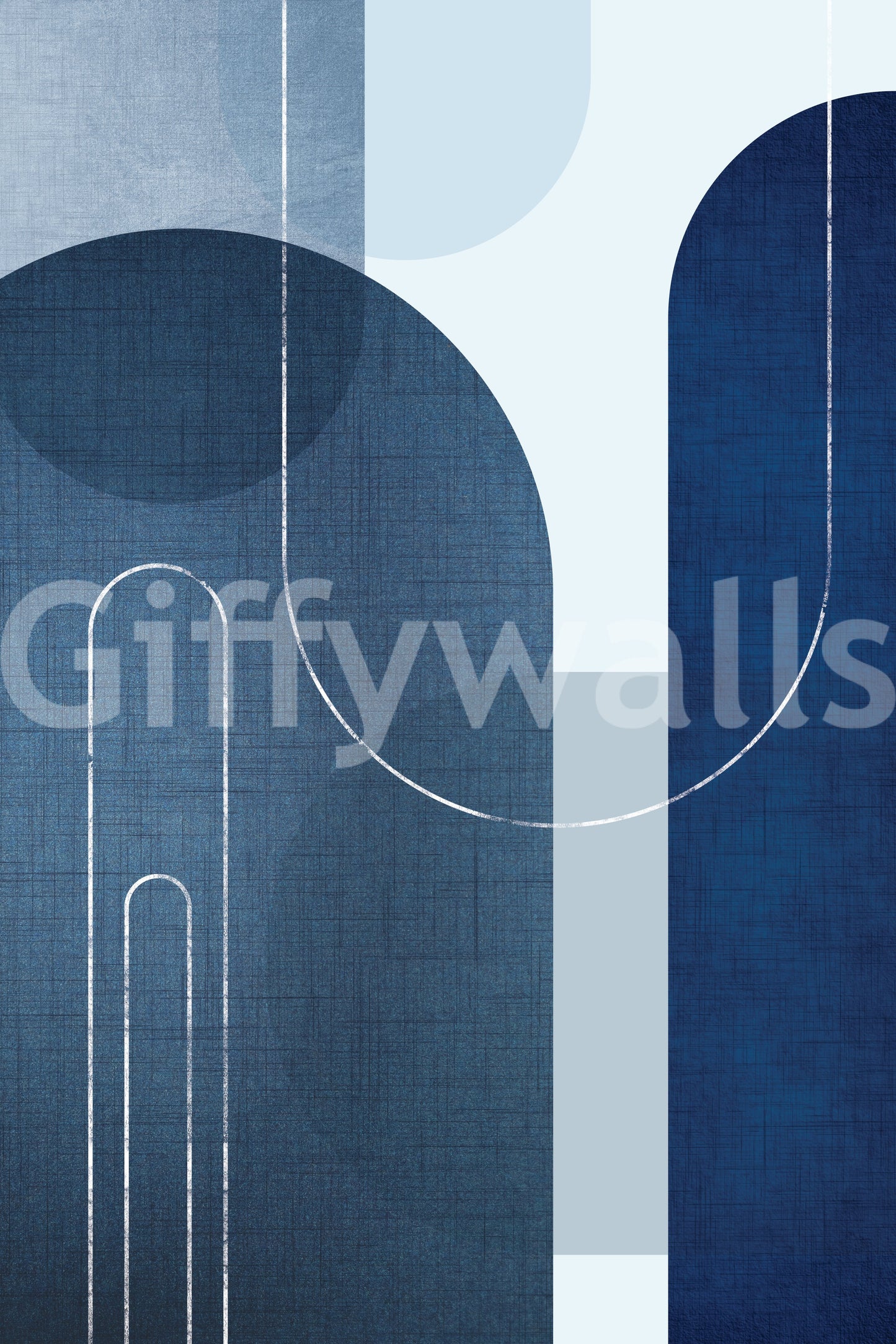 Bold Mid Century Blue Linen Mural for Bedroom Walls