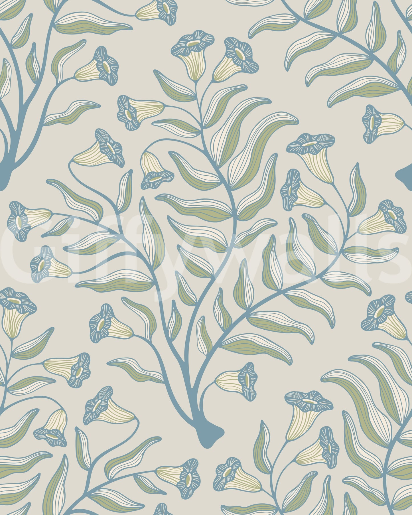 Trumpet flower wallpaper with botanical design in gray