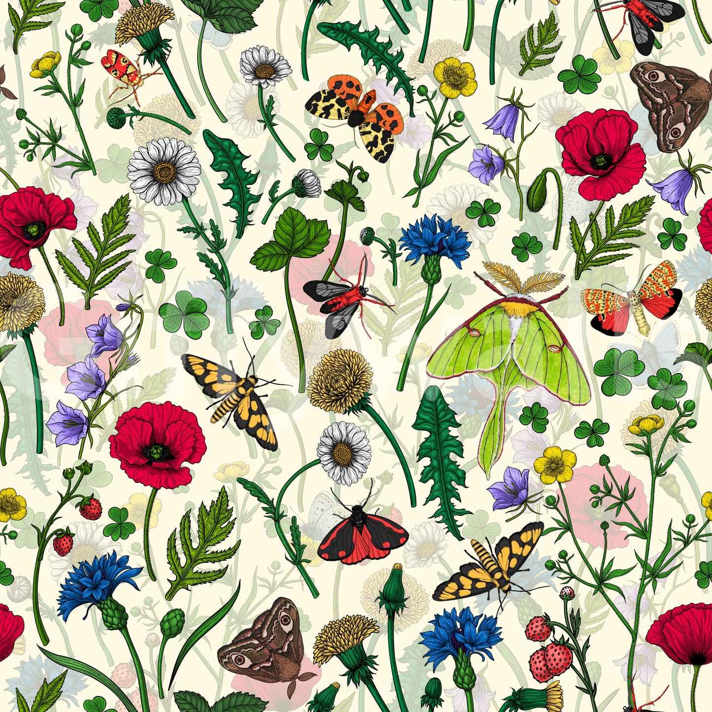 Sophisticated moth and wildflower wallpaper for contemporary homes.