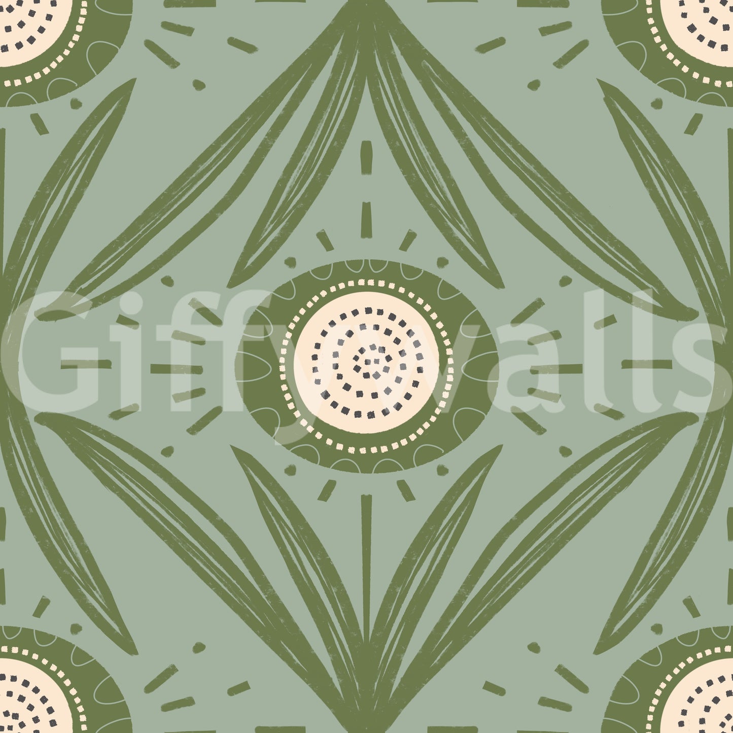 Olive green folk flowers in rustic design