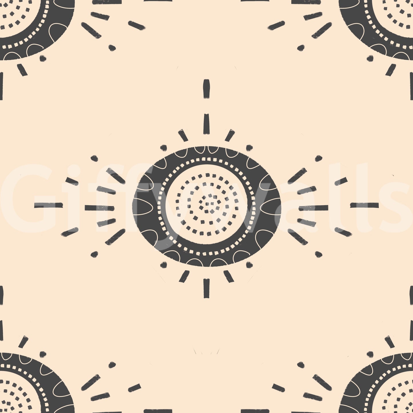 Mid-century modern floral wallpaper in cream