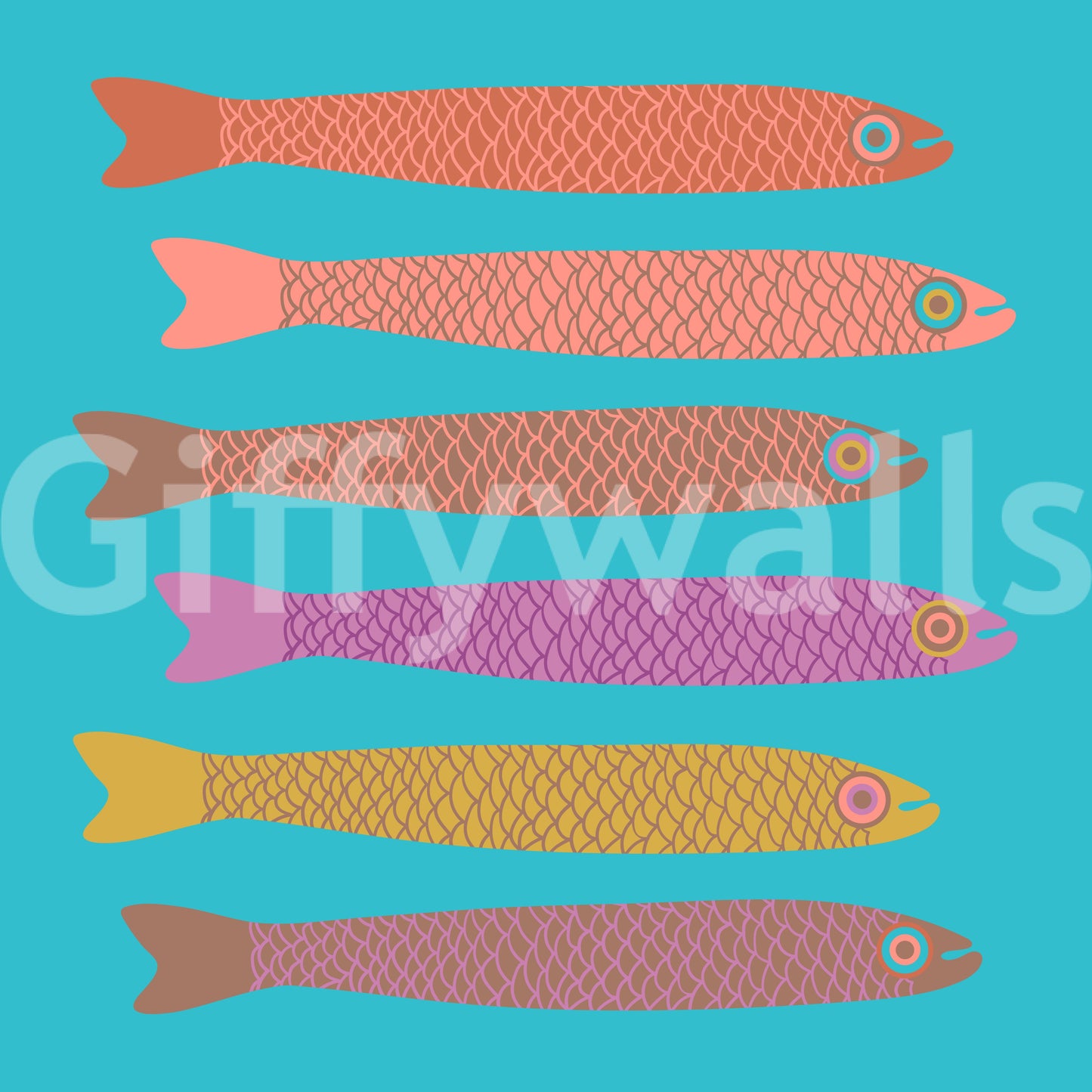 Unique retro fish mural