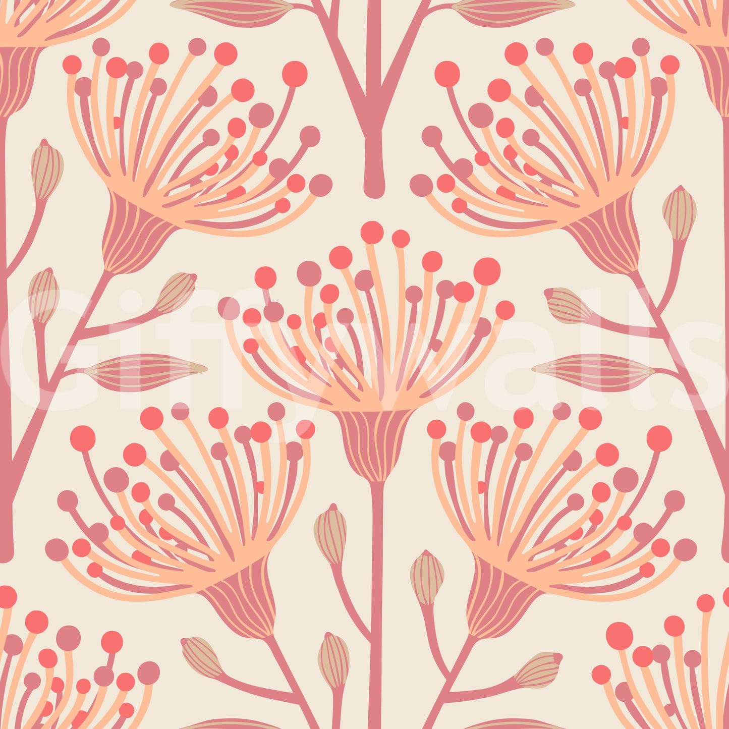 The Eucalyptus Floral mural gives the space a natural and quiet touch.