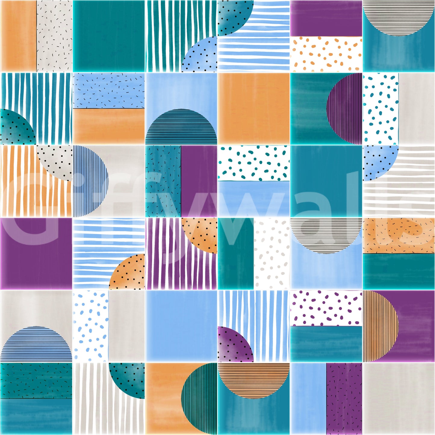 Celebrates abstract forms and vibrant hues.