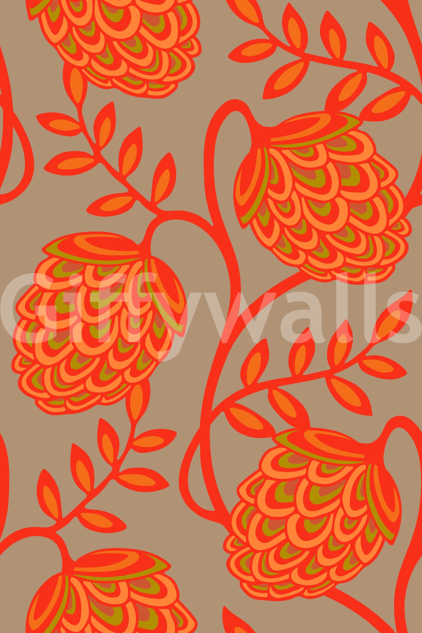 Art Nouveau wallpaper pattern in coral