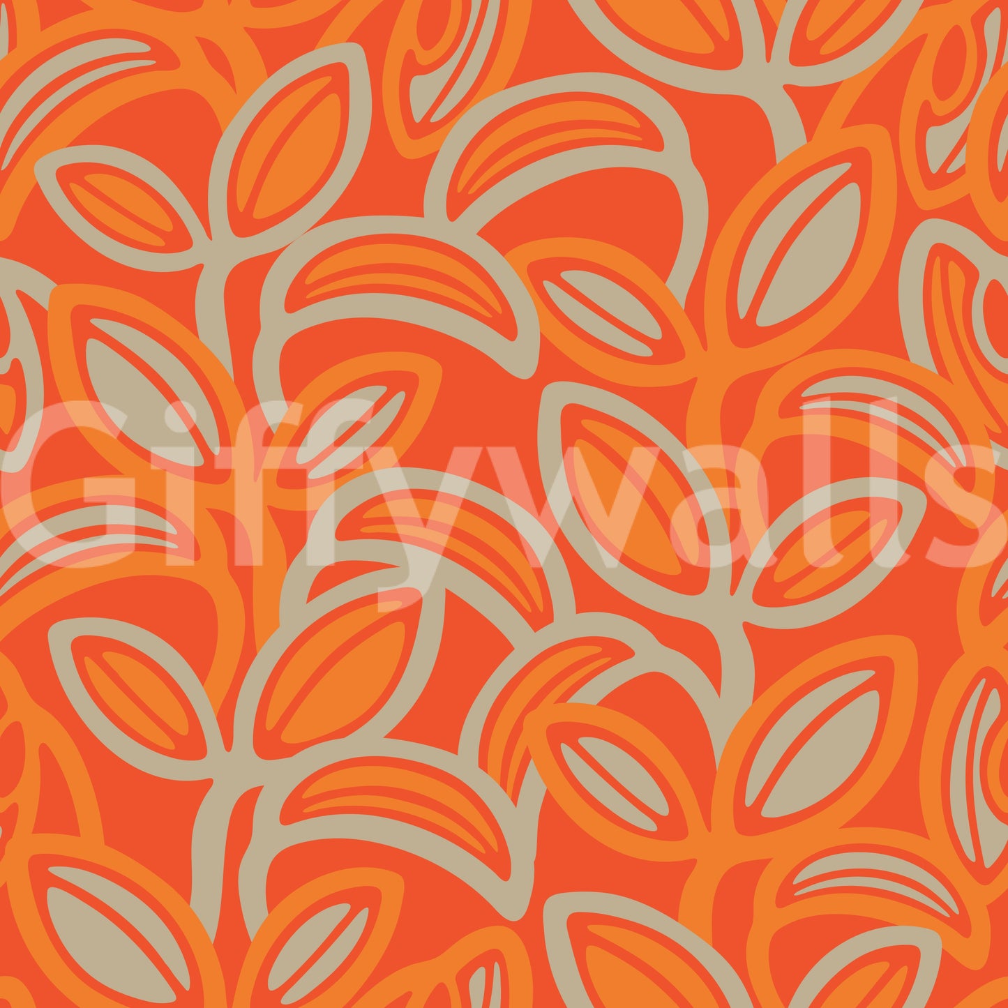 Graphic leaf artwork on a wall.