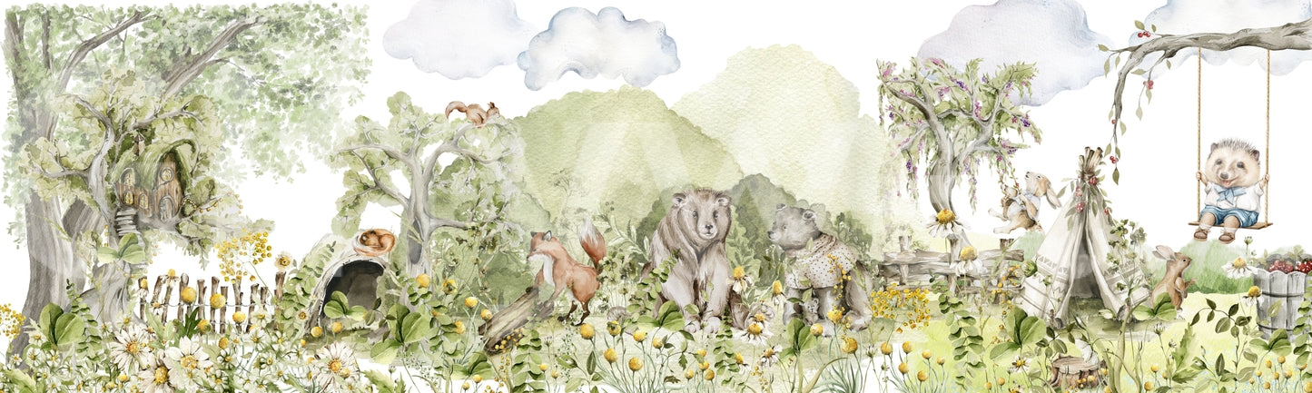 Wall decor evoking a magical, storybook woodland.