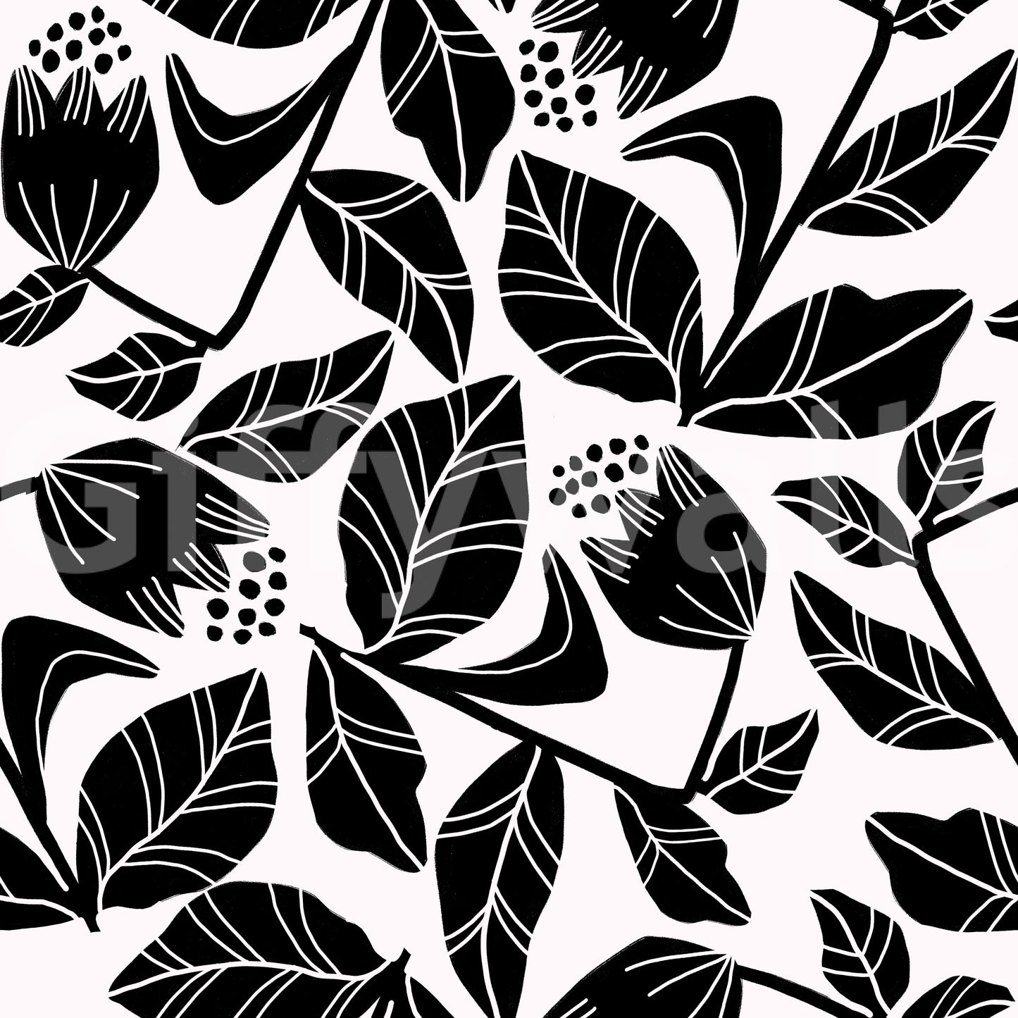 Stylish black ink floral print