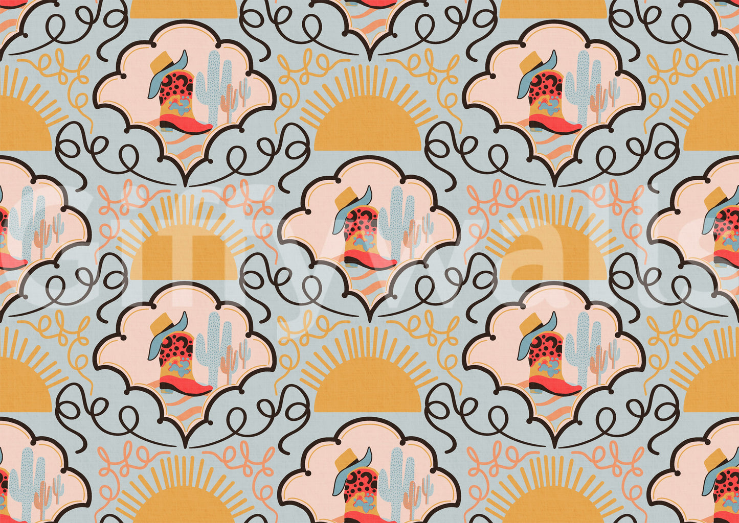 The aesthetic is a lighthearted Wild West scene.