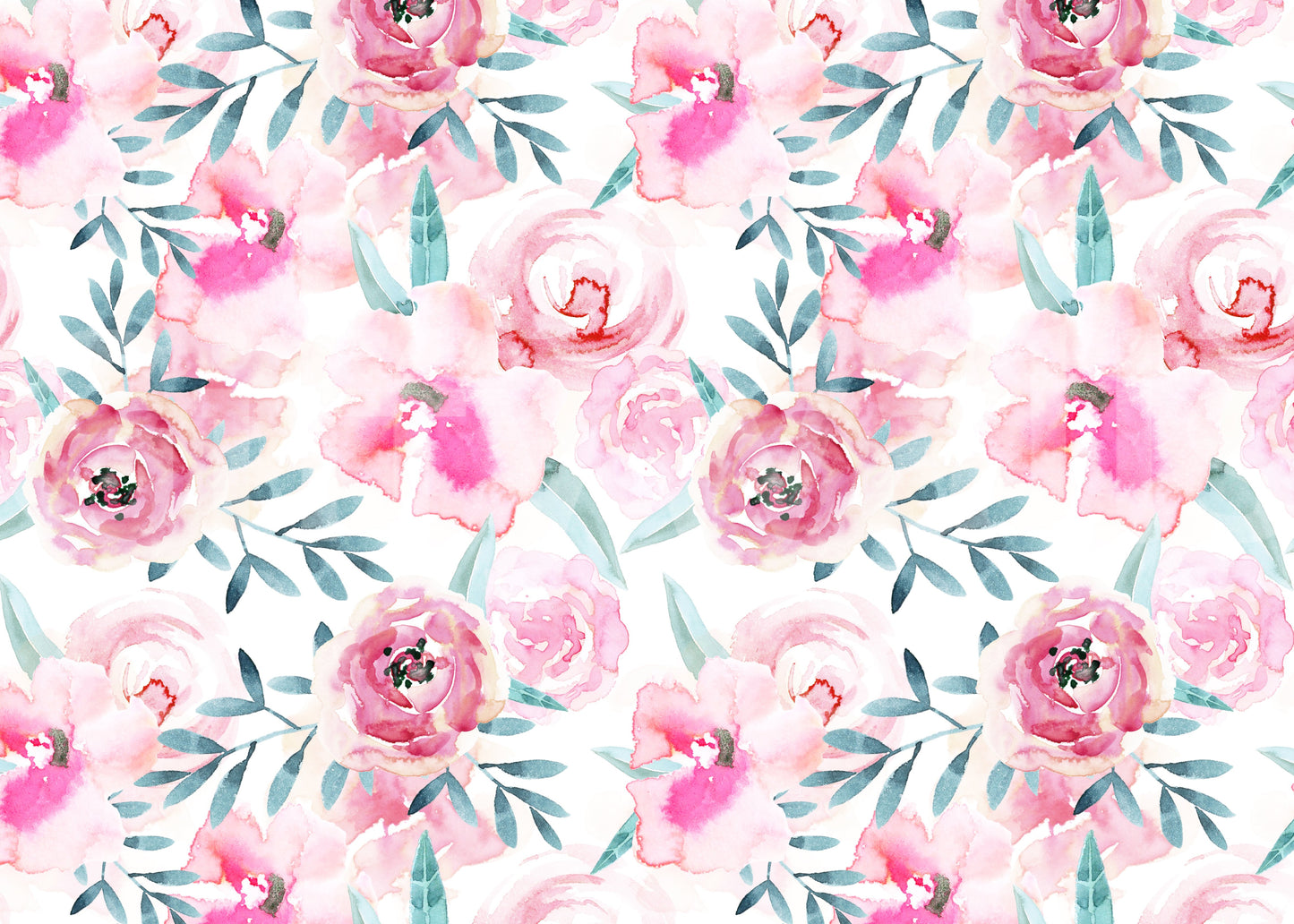 Rosy Watercolor Blooms Wall Mural