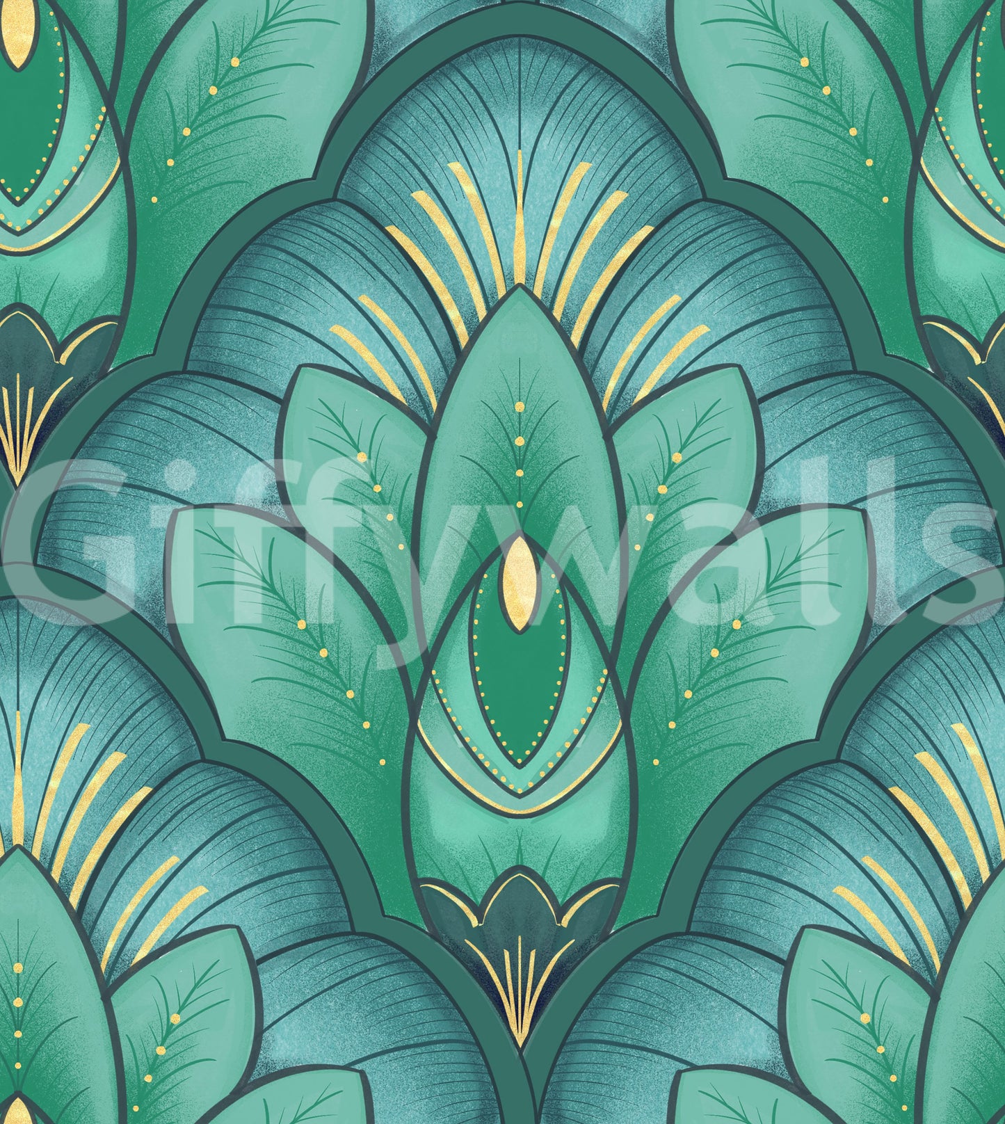 Art Deco Emerald Lotus Wallpaper
