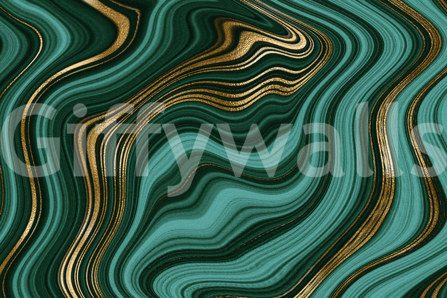 Emerald Gold Swirls Wall Mural