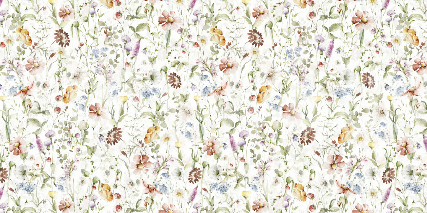 Scandinavian Watercolor Wildflower Meadow with Soft Pastels Wall Mural