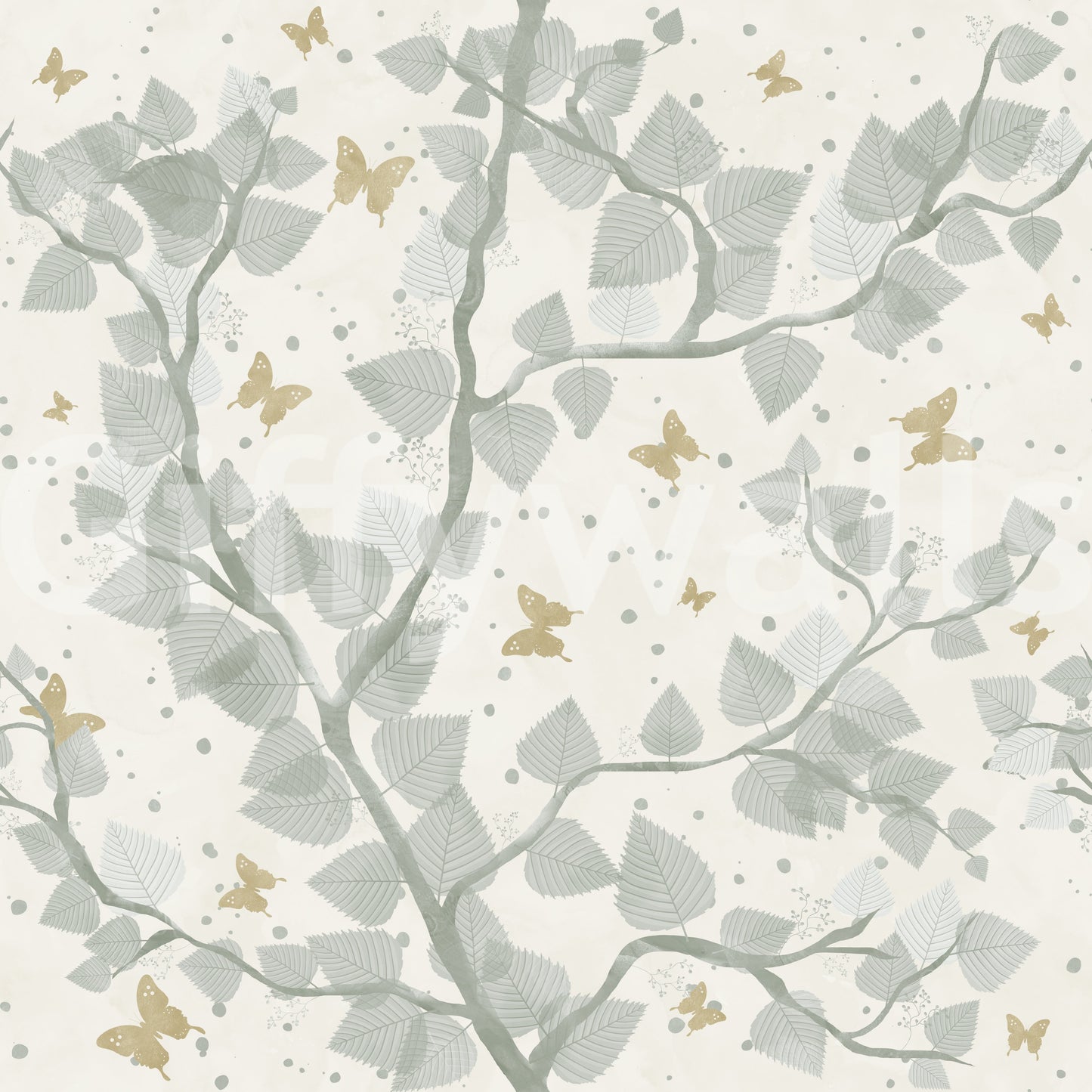 Baby Blue and Gold Butterflies Tree Wallpaper