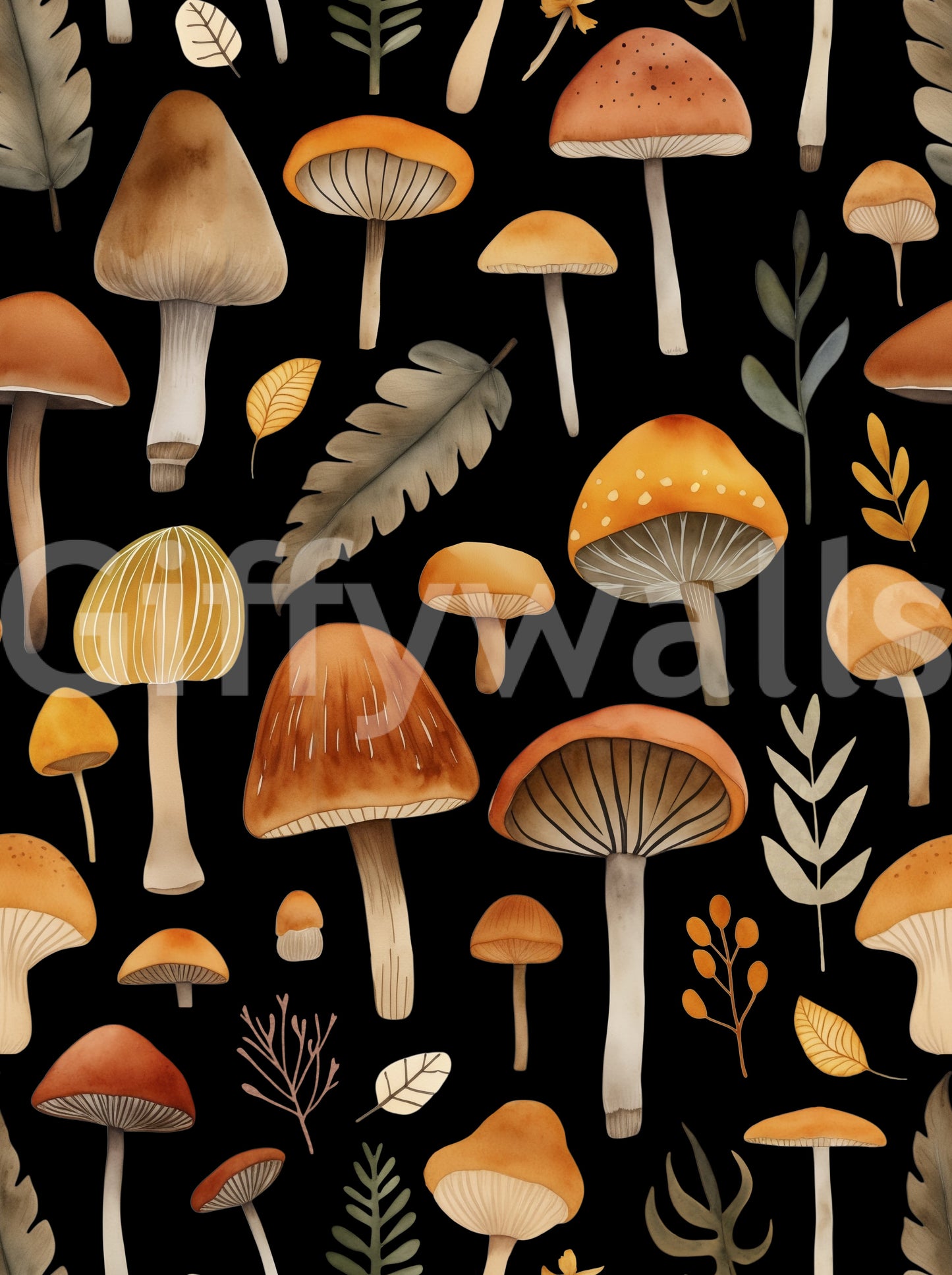 A seamless pattern of mushrooms on a wall
