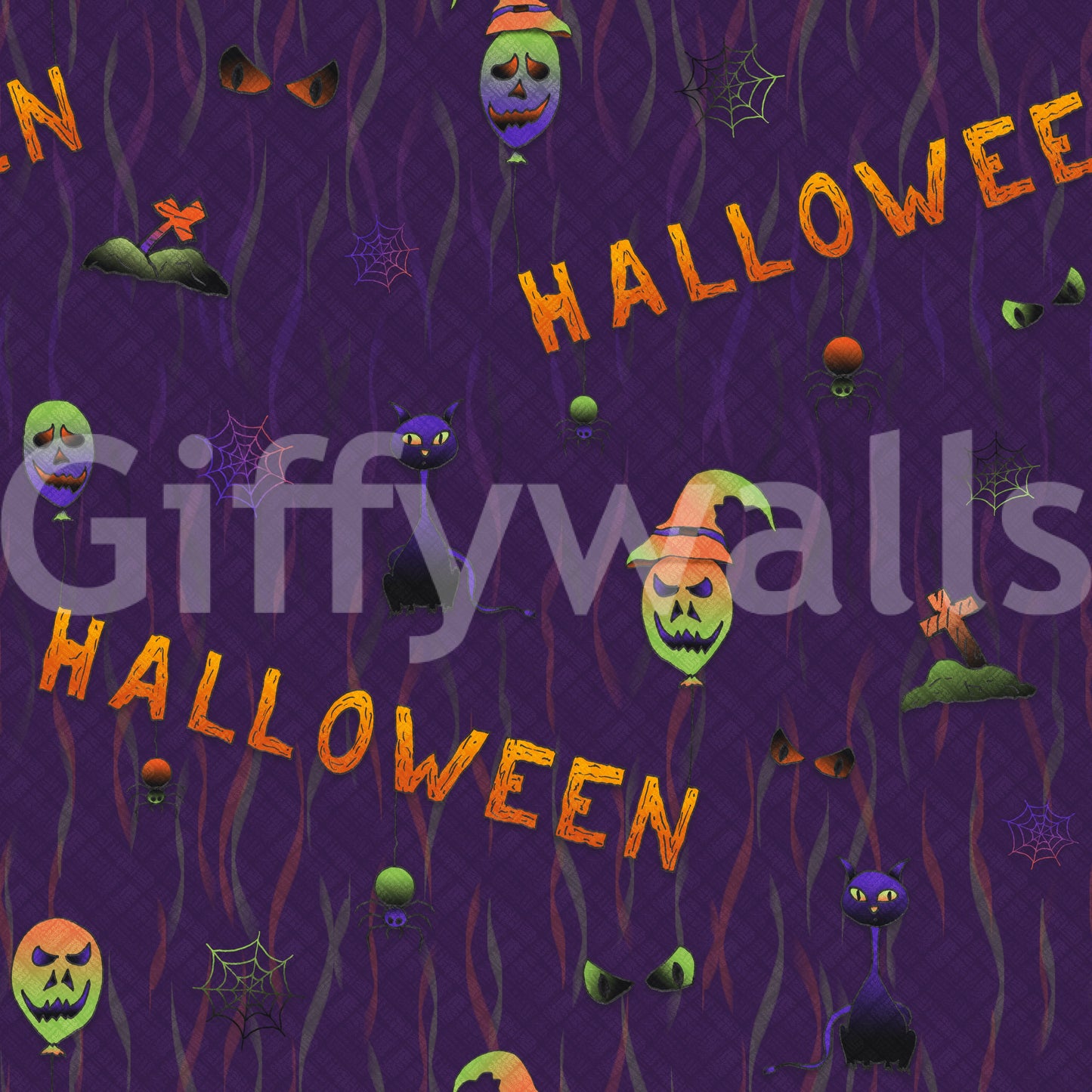 A seamless pattern of Scary Halloween Purple on a wall