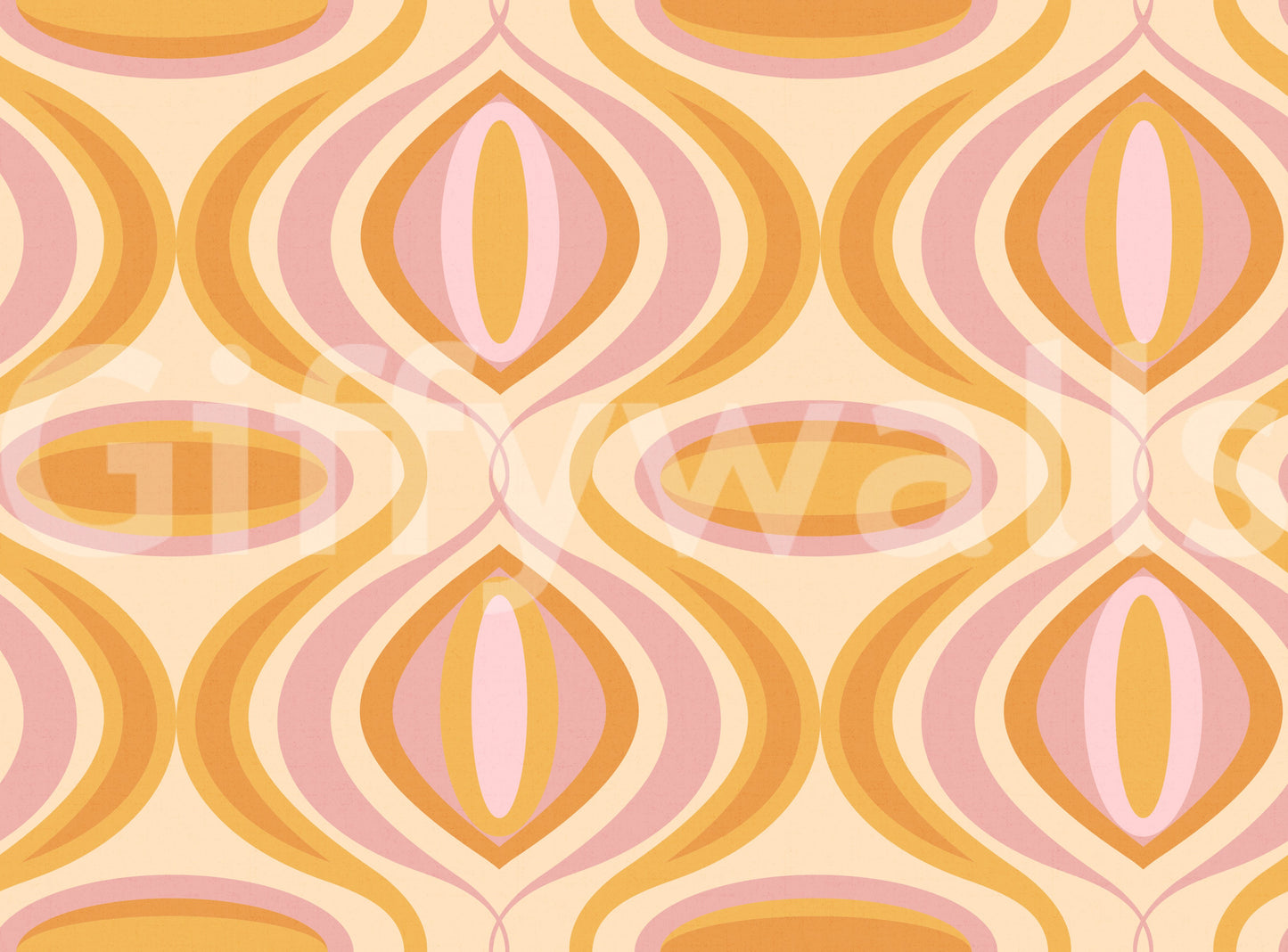 A seamless pattern of orange and pink lines on a wall